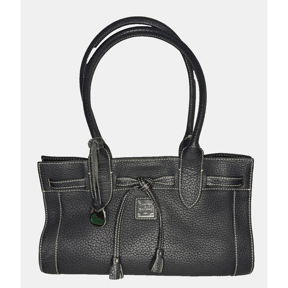 Dooney & Bourke Handbags - Dooney & Bourke East West Tassel Tote Purse Black Pebbled Leather EUC